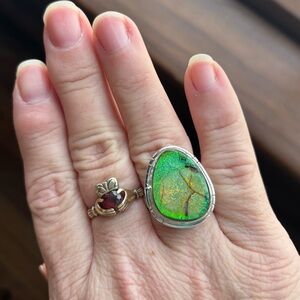 MONARCH OPAL Gemstone Ring, .925 stamped Sterling Silver overlay,